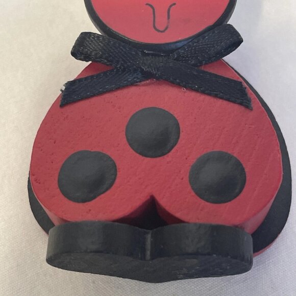 Wooden Ladybug Figure by Sue Kahr 2.75" Red Black White Insect Shelf Decor - Picture 8 of 9